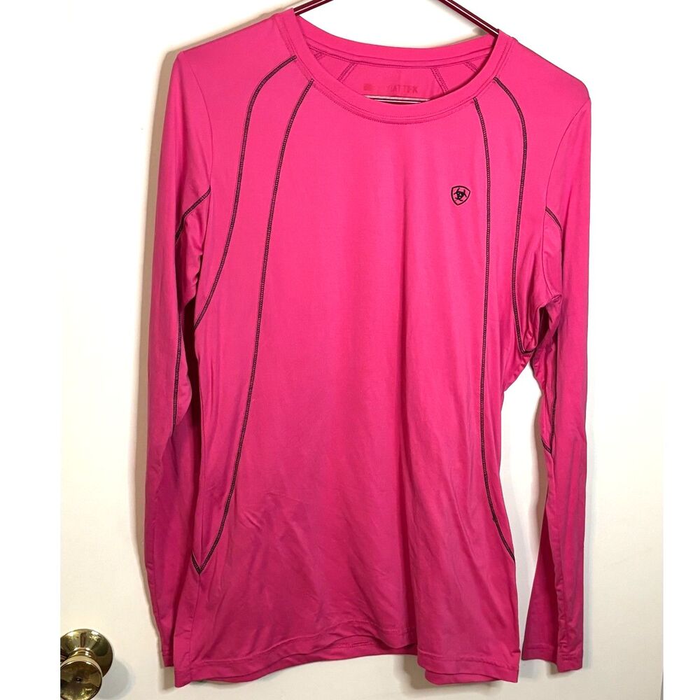 Ariat Tek Long Sleeve Performance Shirt Hot Pink Stretch Athletic Sz M Women's